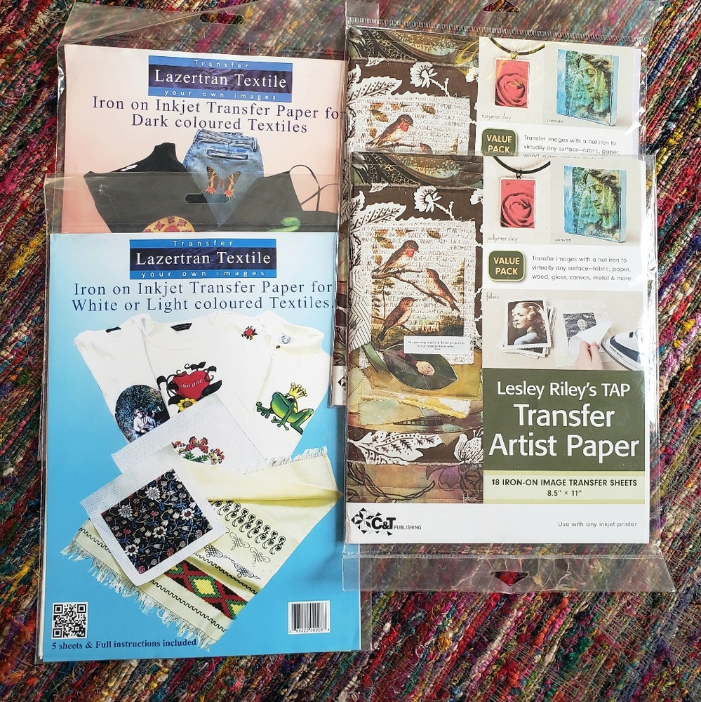 NEW iron-on transfer paper for tshirts and fabric project. Pack of 4.